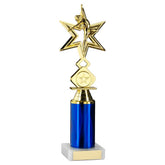 GOLD/BLUE 'DANCE/GYM' STAR FIGURE ASSEMBLED ON MARBLE (1" CEN/3" TUBE) - 10in